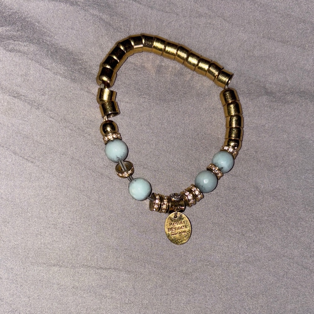 Henri Bendel Elegant Gold and Blue Beaded Bracelet